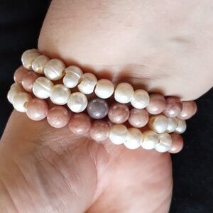 Sunstone & Freshwater Pearl Bracelets, Handcrafted